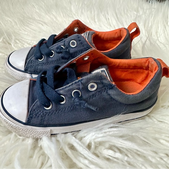 Converse All Star Navy Blue and Orange Toddler Boy Sneaker Shoes Size 10 - Picture 4 of 6